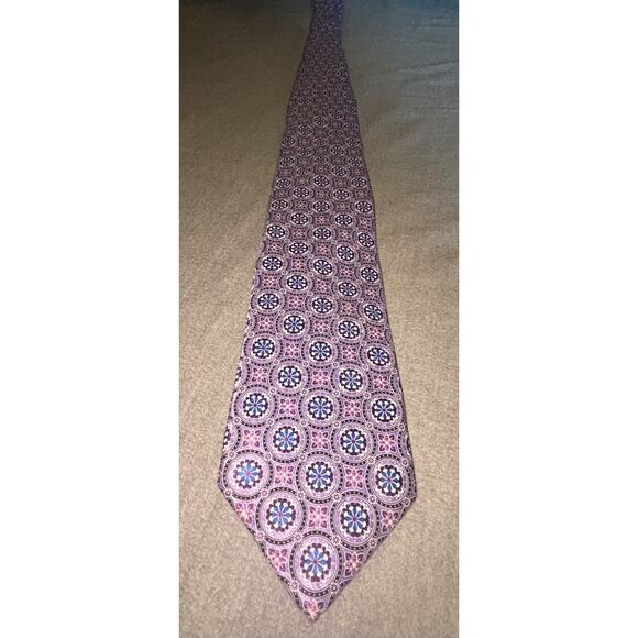 Ermenegildo Zegna Silk Necktie Burgundy Floral Purple Medallion Pattern - Picture 1 of 2